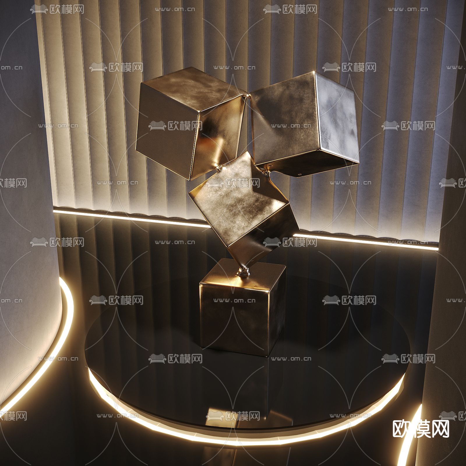 堆叠方块雕塑 艺术装置su模型下载（渲染图1）