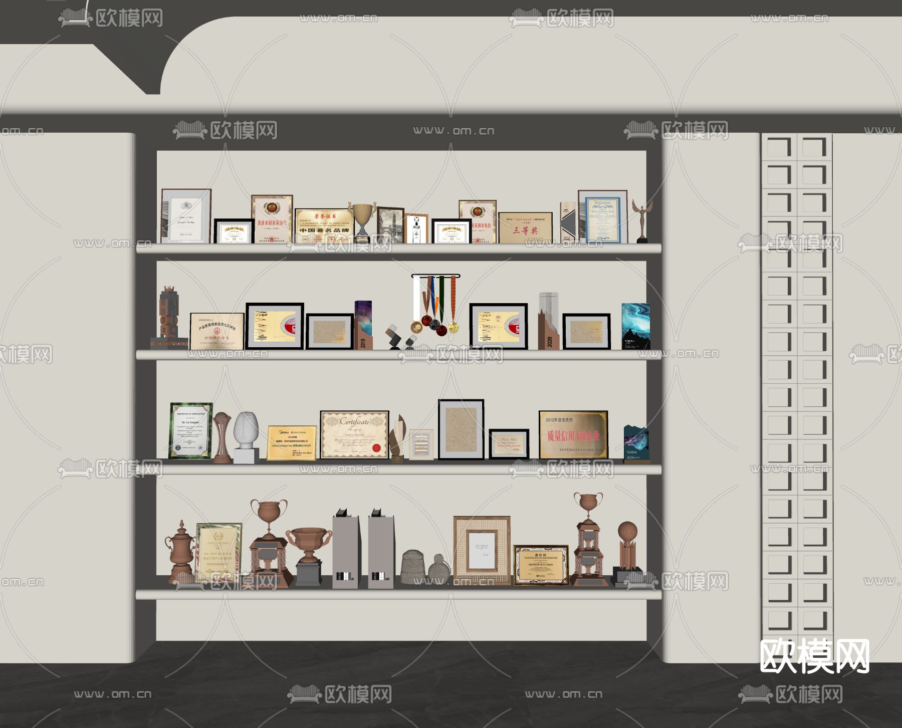 奖牌 奖杯 奖章 荣誉证书su模型下载（渲染图2）