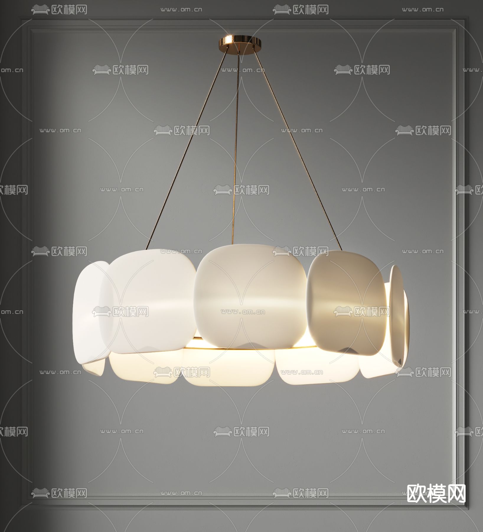 奶油白吊灯 餐厅灯su模型下载（渲染图1）