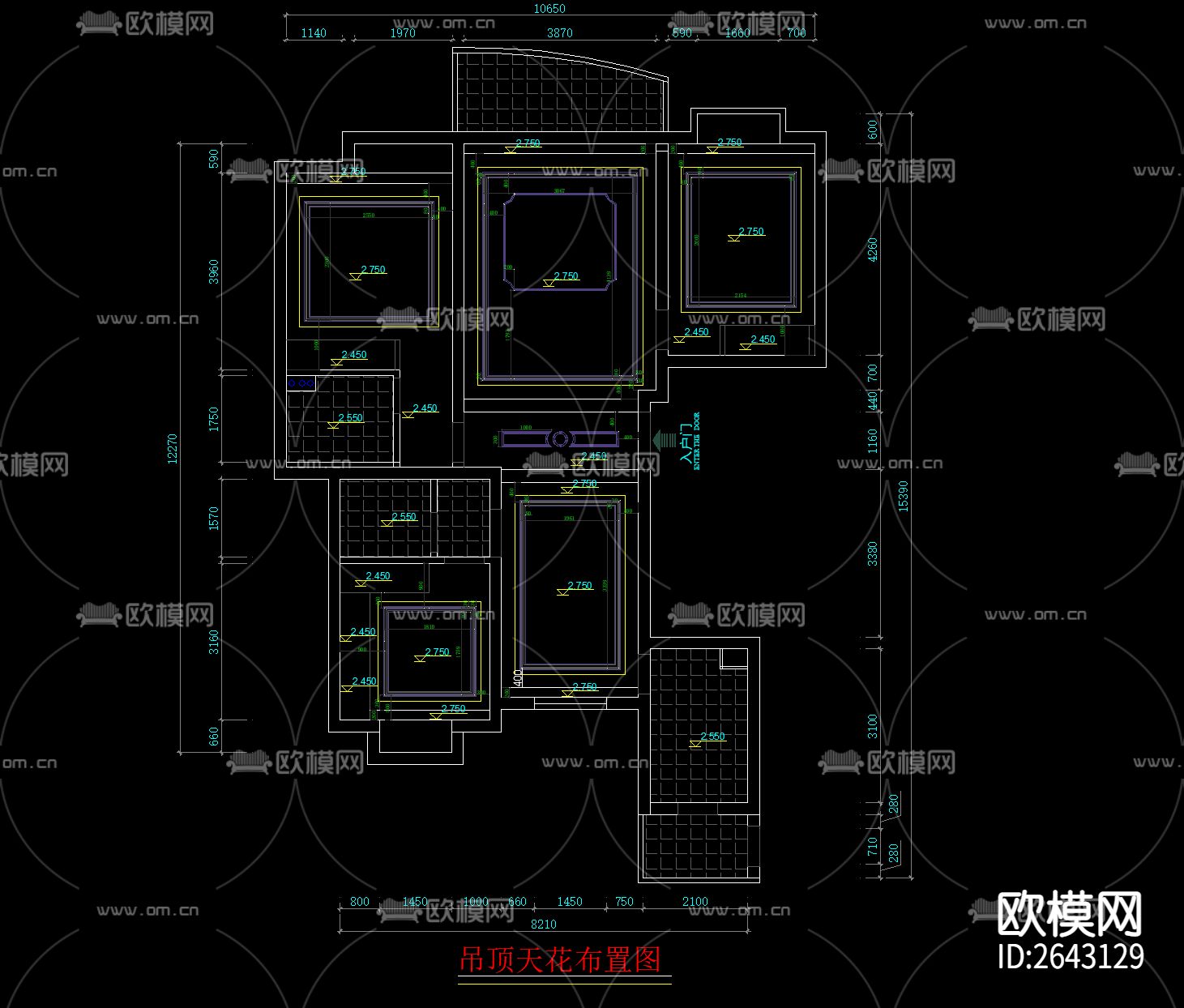 欧式三室两厅两卫家装CAD施工图下载（渲染图2）