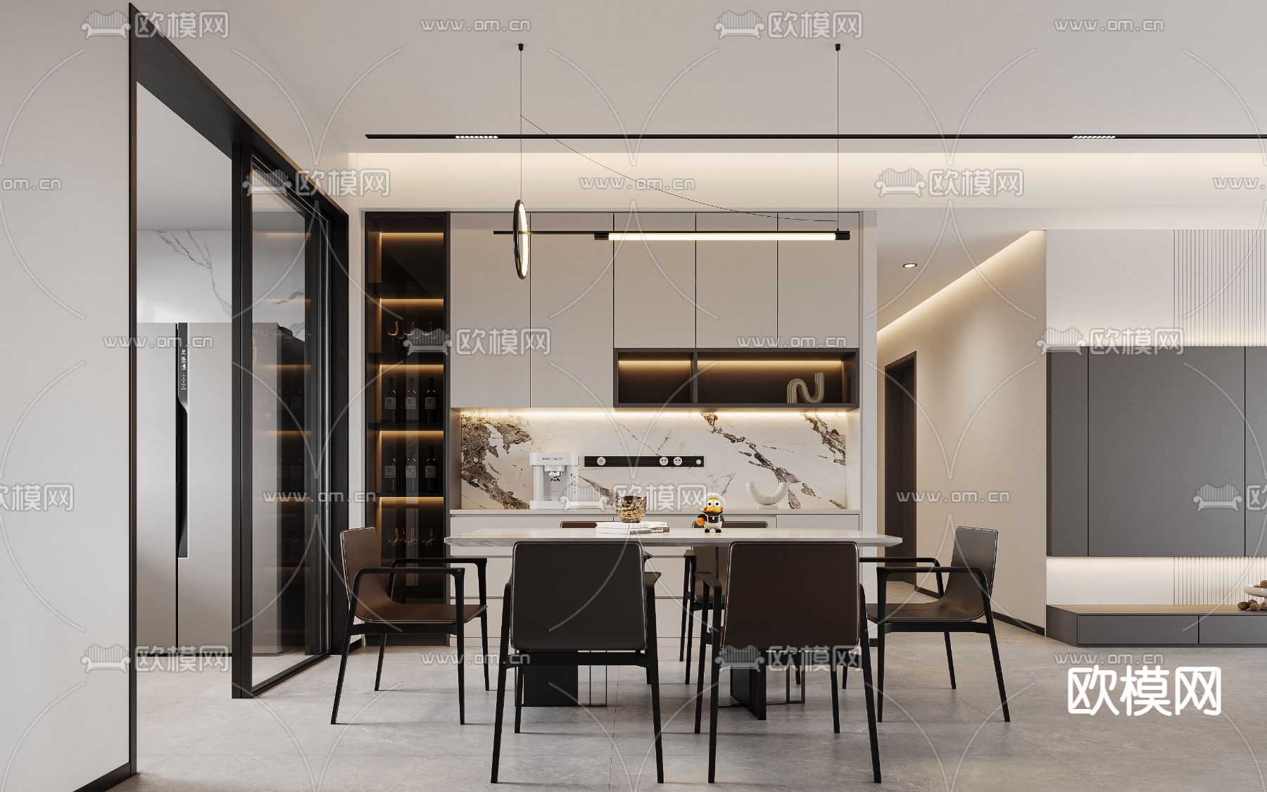 现代餐厅3d模型下载（渲染图1）