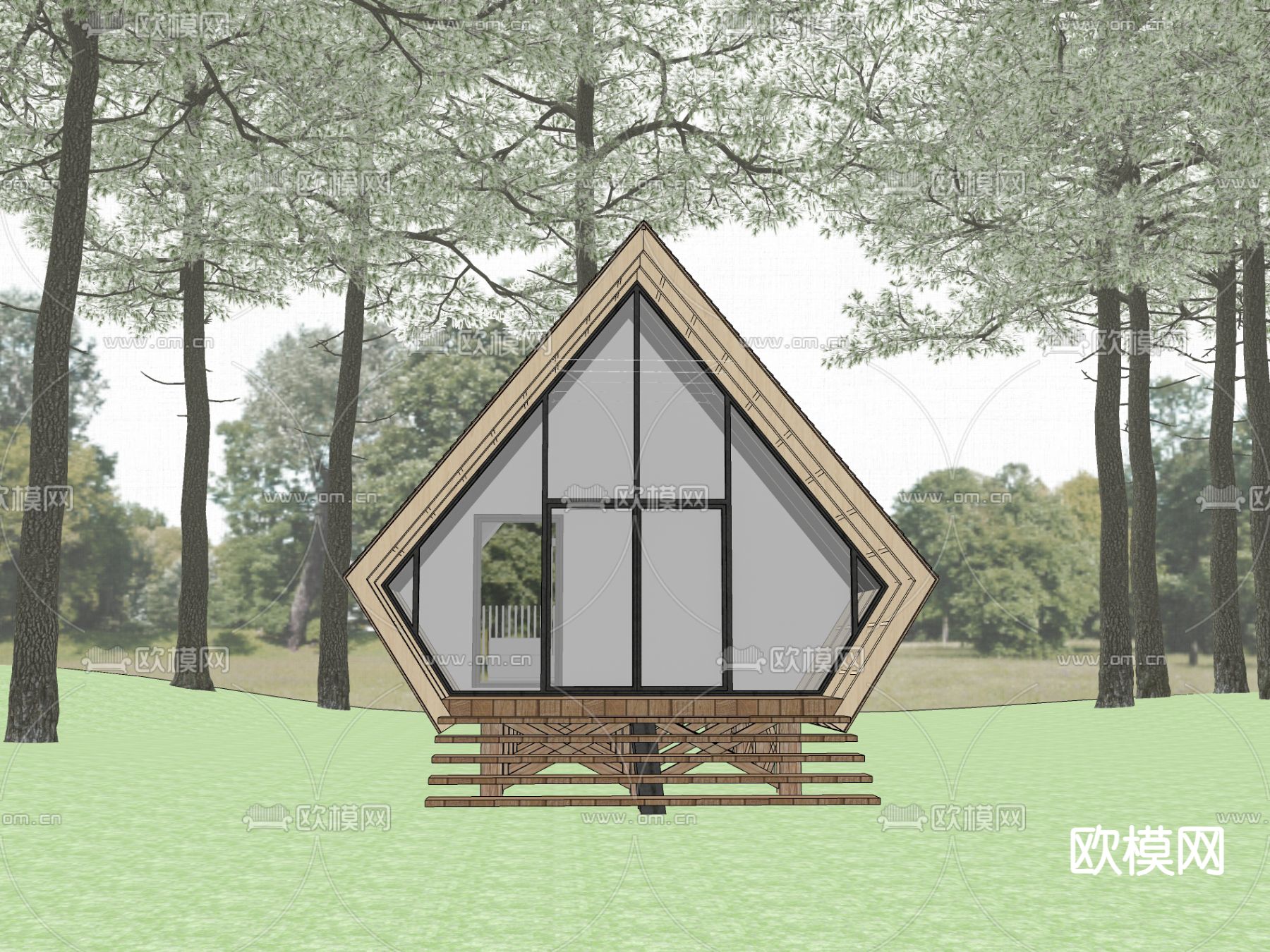 林中木屋 外观su模型下载（渲染图3）