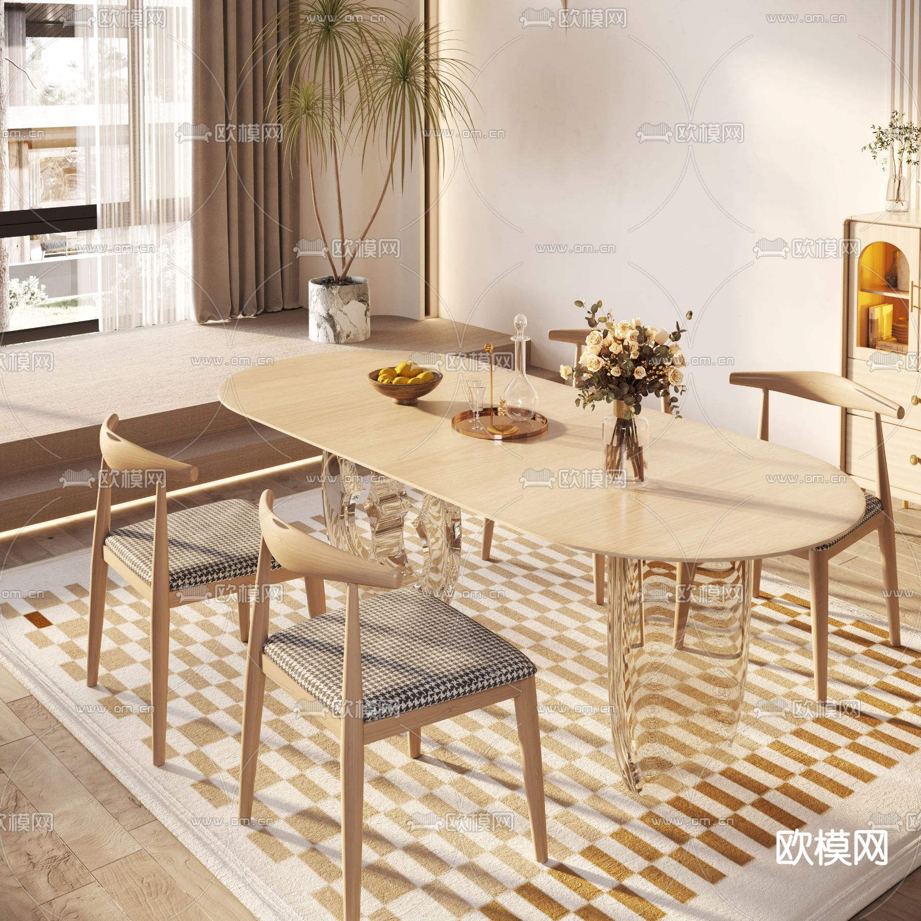 侘寂餐桌椅3d模型下载