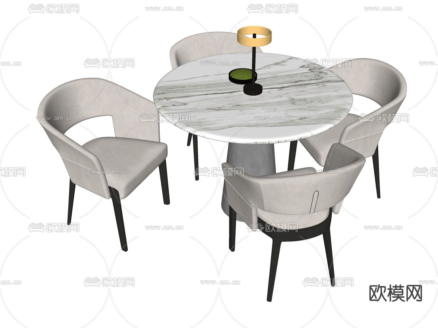 圆餐桌椅su模型下载（渲染图2）