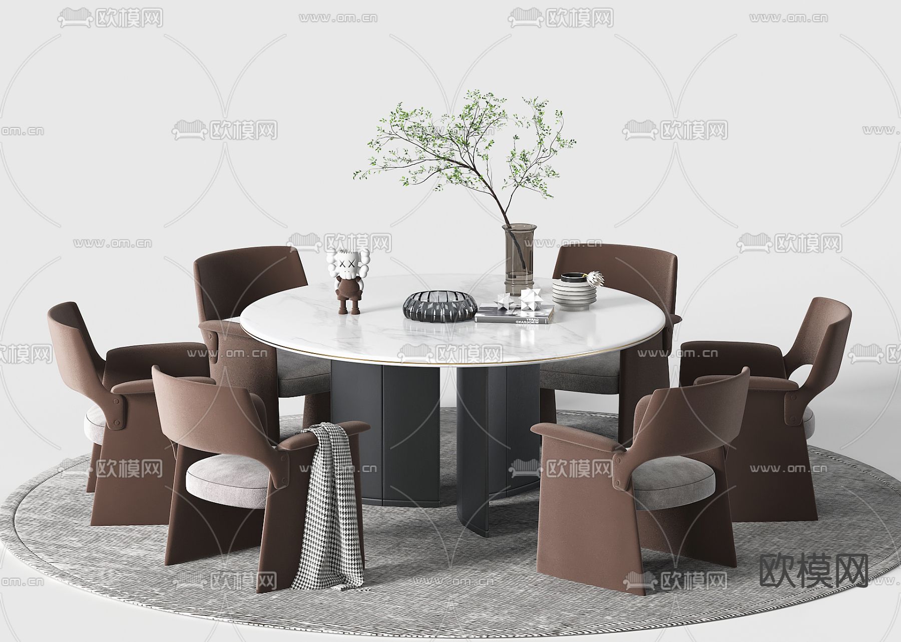 圆形餐桌椅3d模型下载