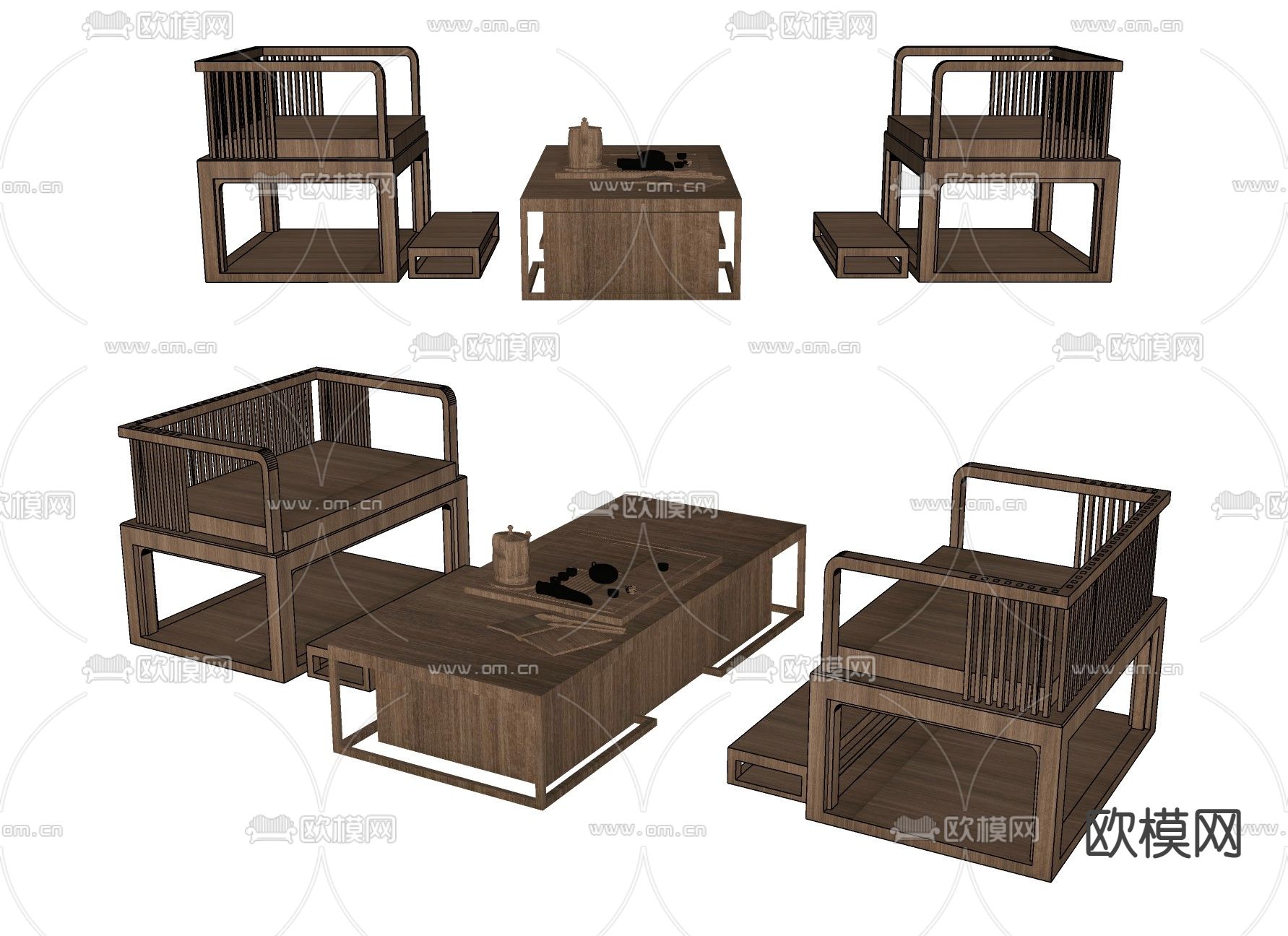 新中式茶桌 茶台su模型下载（渲染图2）