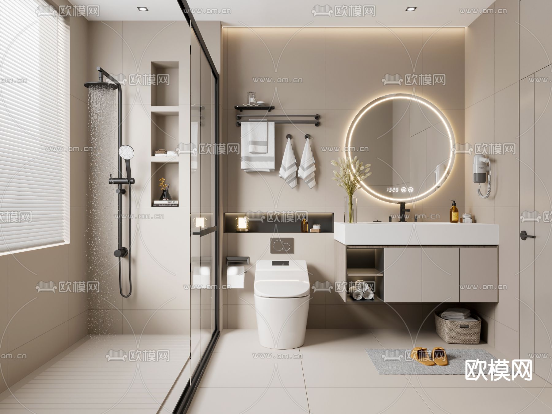 奶油风卫生间 浴室3d模型下载