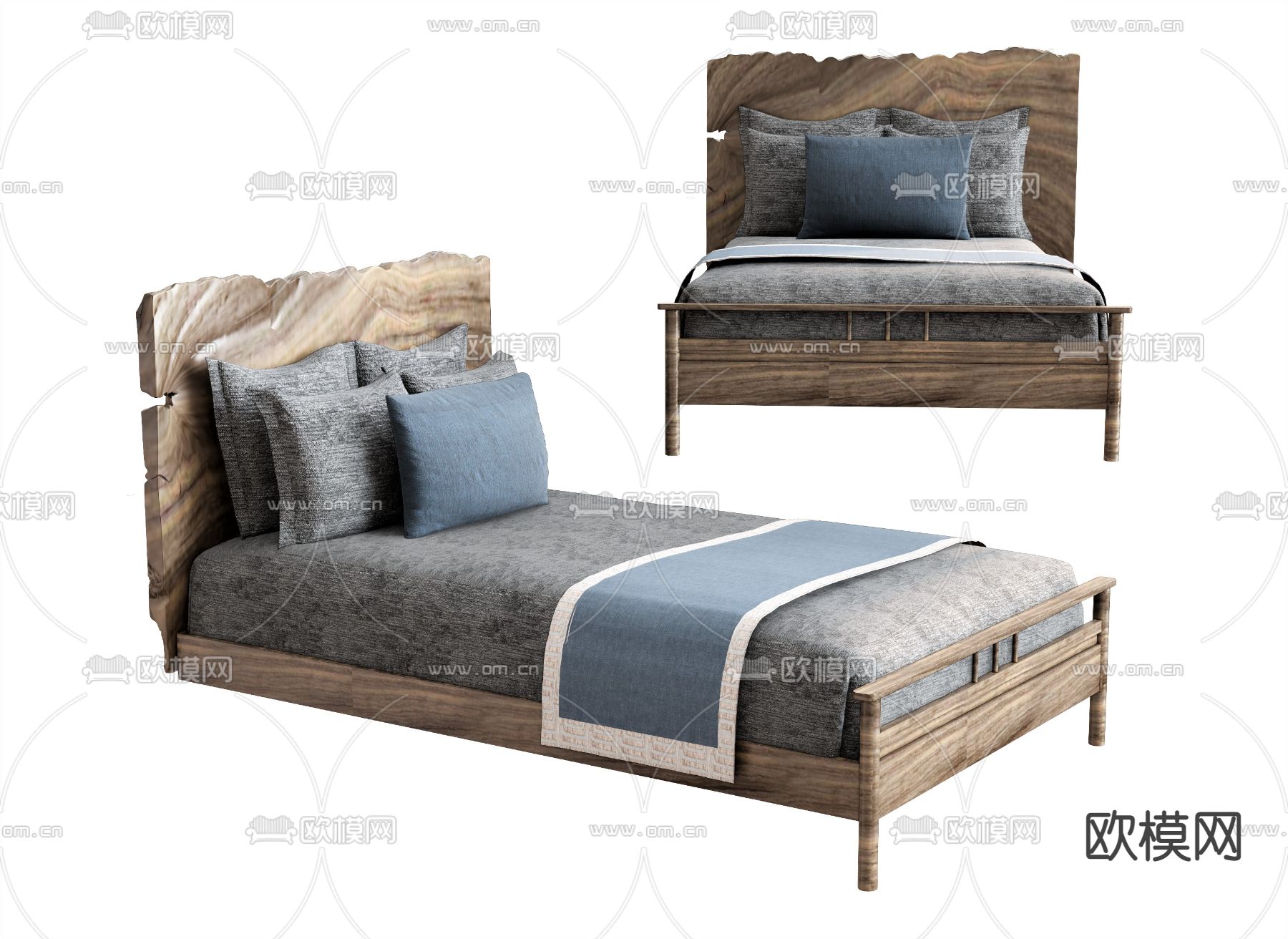 自然风单人床su模型下载（渲染图1）