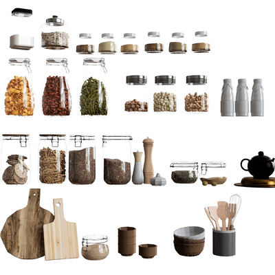  厨房用品 调味罐 砧板 茶壶su模型 