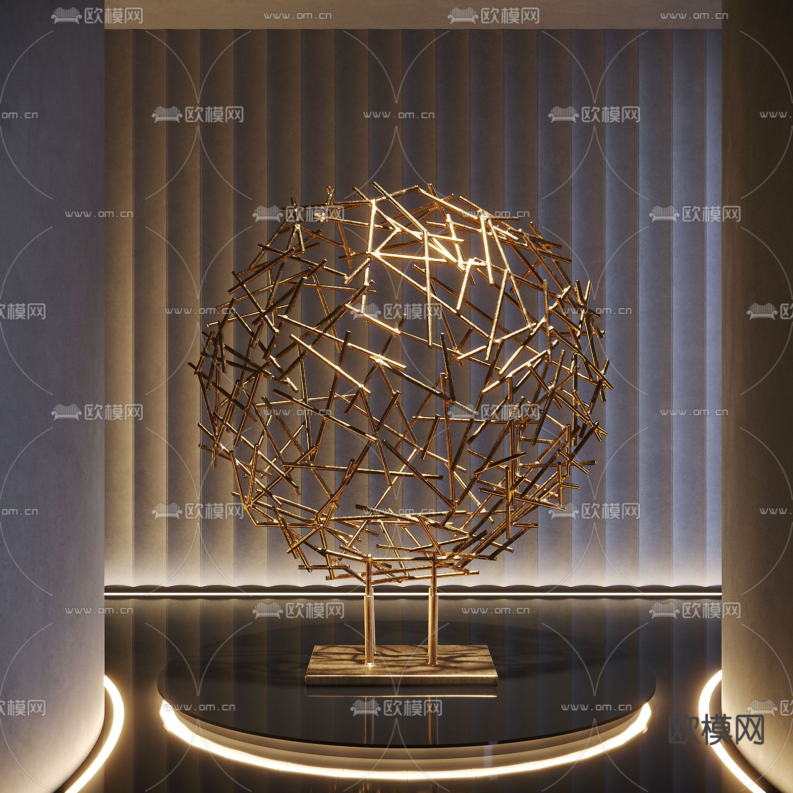 球形金属雕塑 艺术装置su模型下载_ID14091253_sketchup模型下载-欧模网