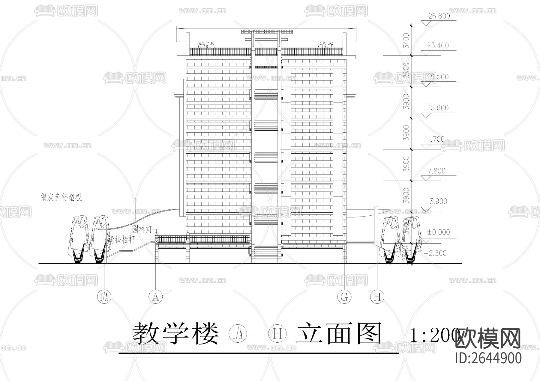 中学教学楼全套CAD施工图下载（渲染图7）