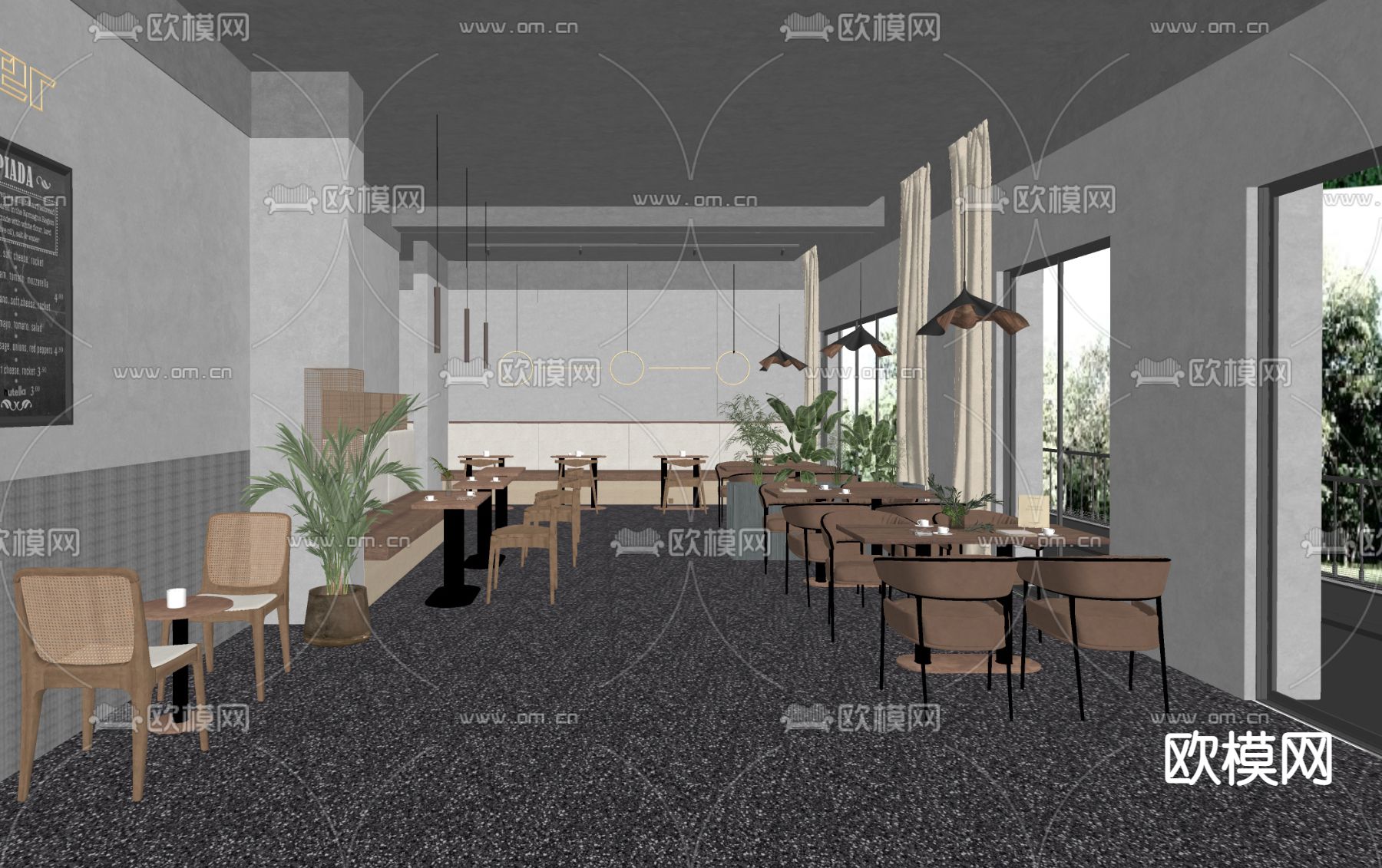 暗黑风咖啡厅su模型下载（渲染图2）