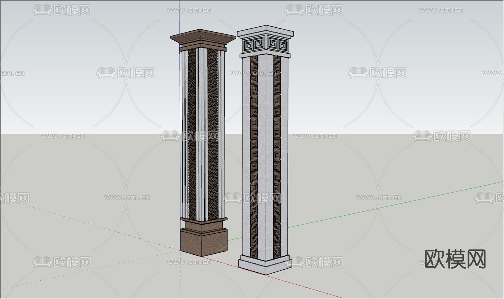 中式柱子 石膏柱su模型下载（渲染图3）
