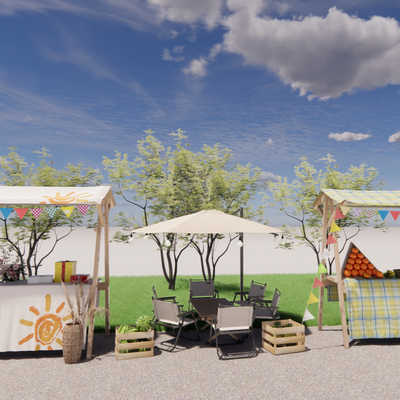  流动摊位 户外桌椅su模型 