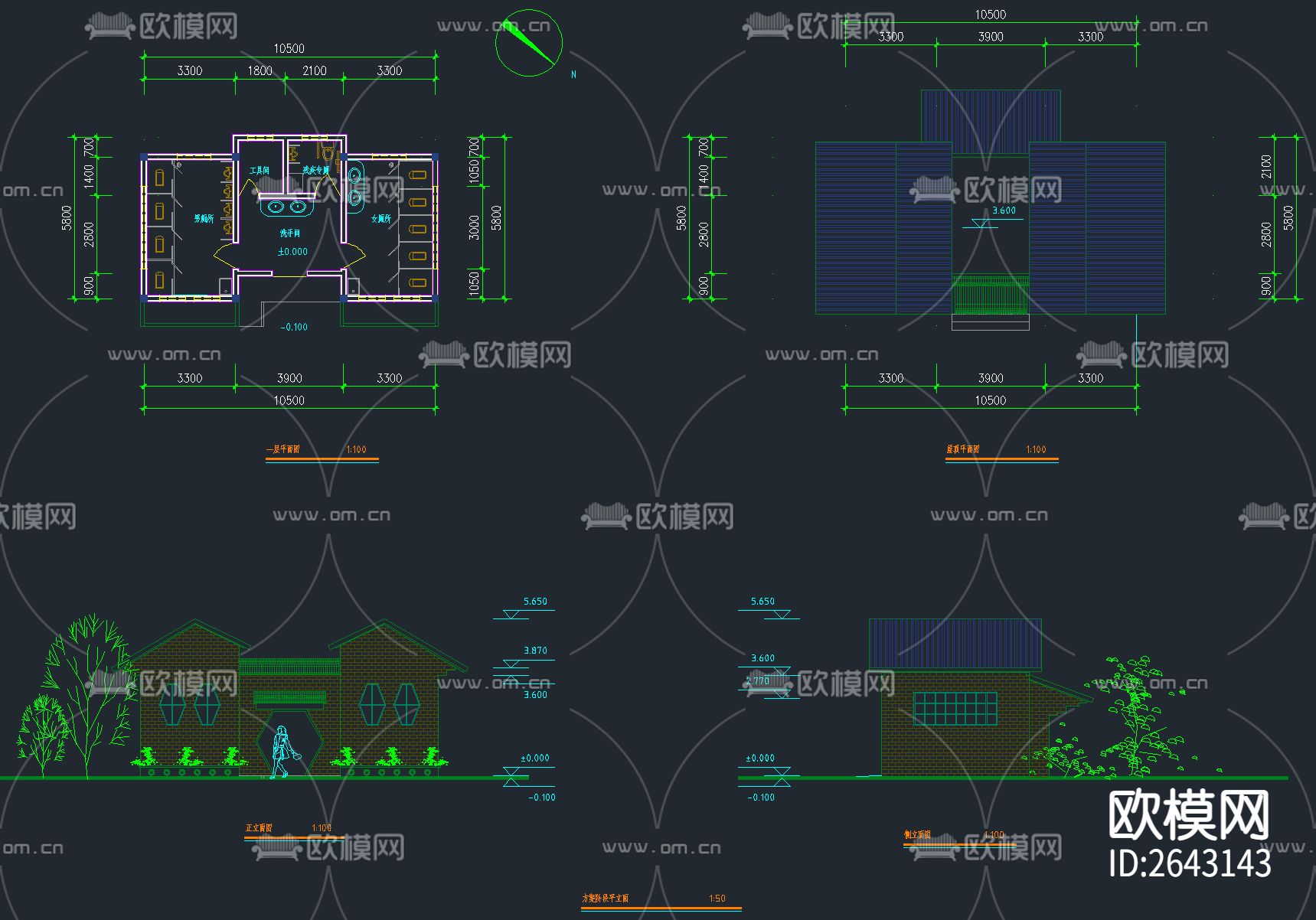 公共卫生间CAD施工图下载（渲染图4）