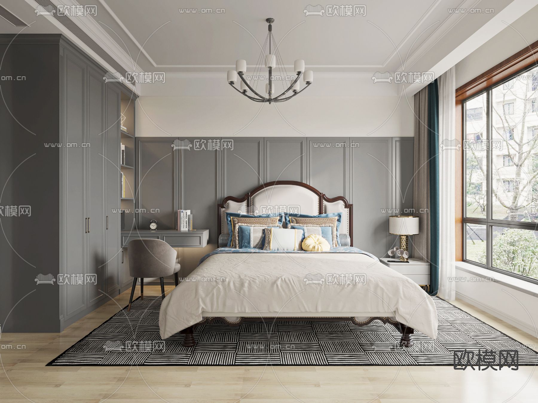 美式卧室 主人房3d模型下载