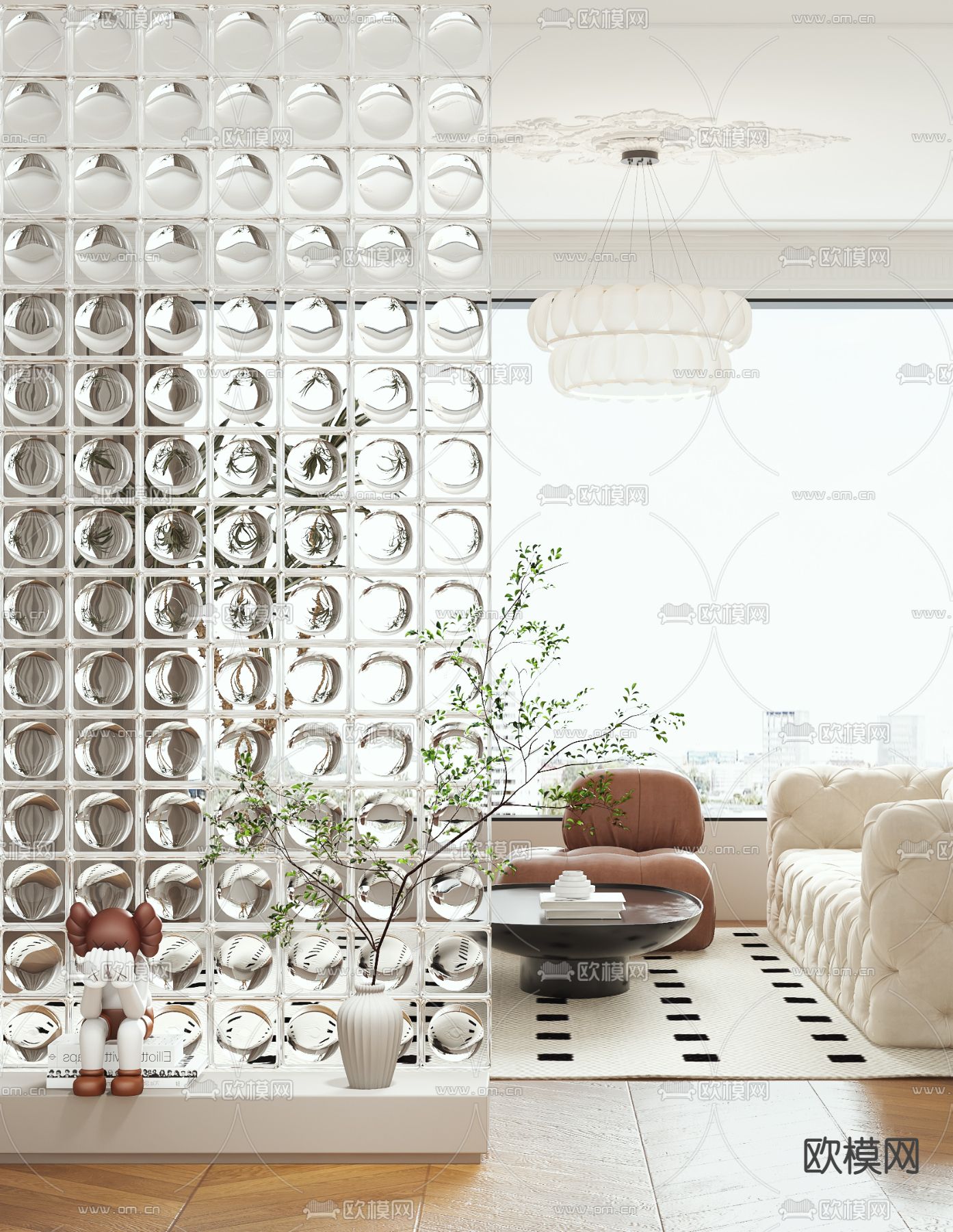 玻璃砖隔断 屏风3d模型下载（渲染图3）