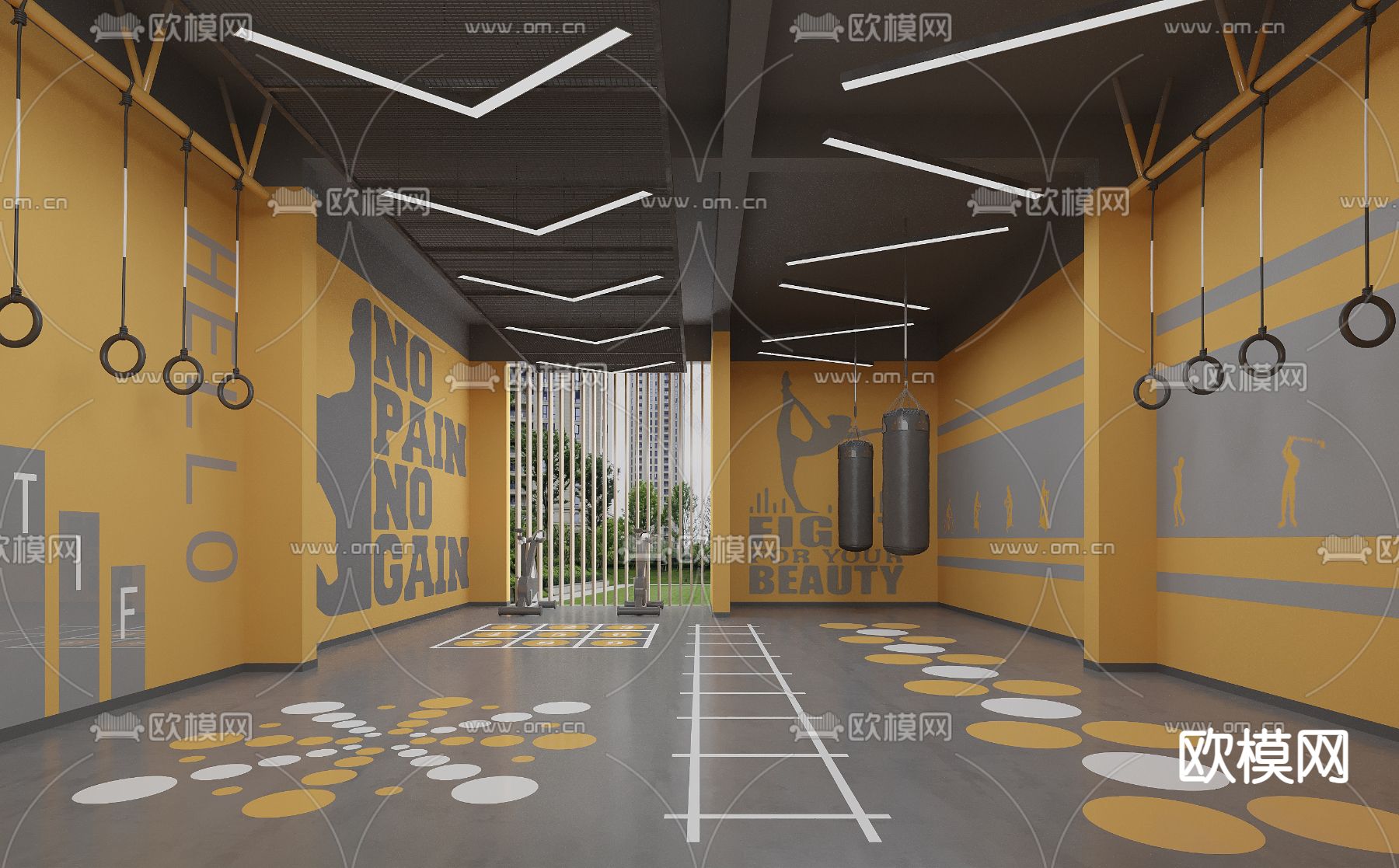 现代健身房su模型下载（渲染图1）