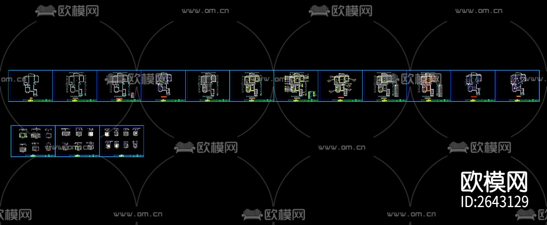 欧式三室两厅两卫家装CAD施工图下载（渲染图1）