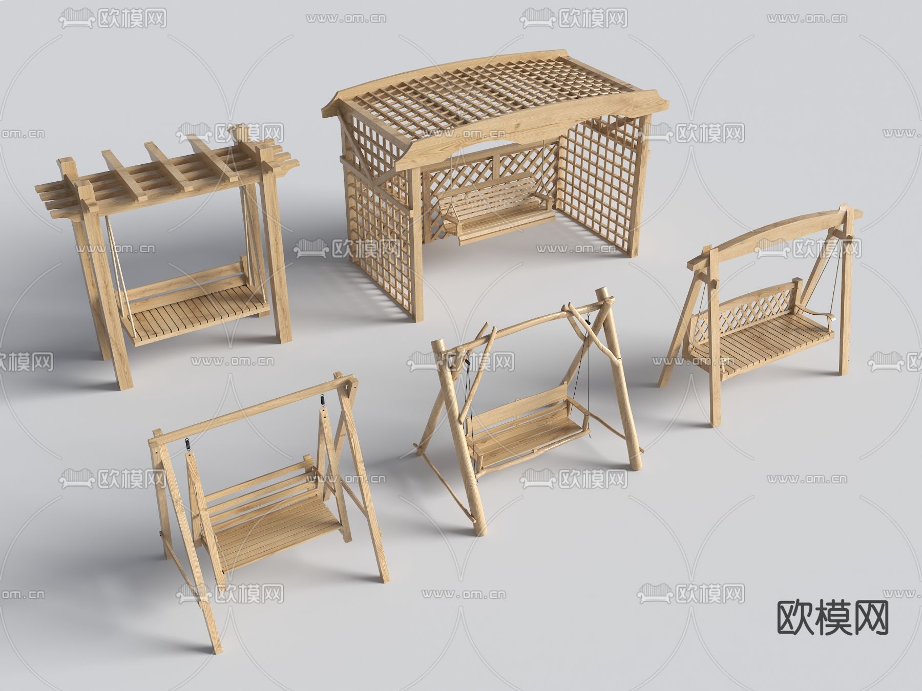 实木秋千椅 吊椅su模型下载（渲染图1）