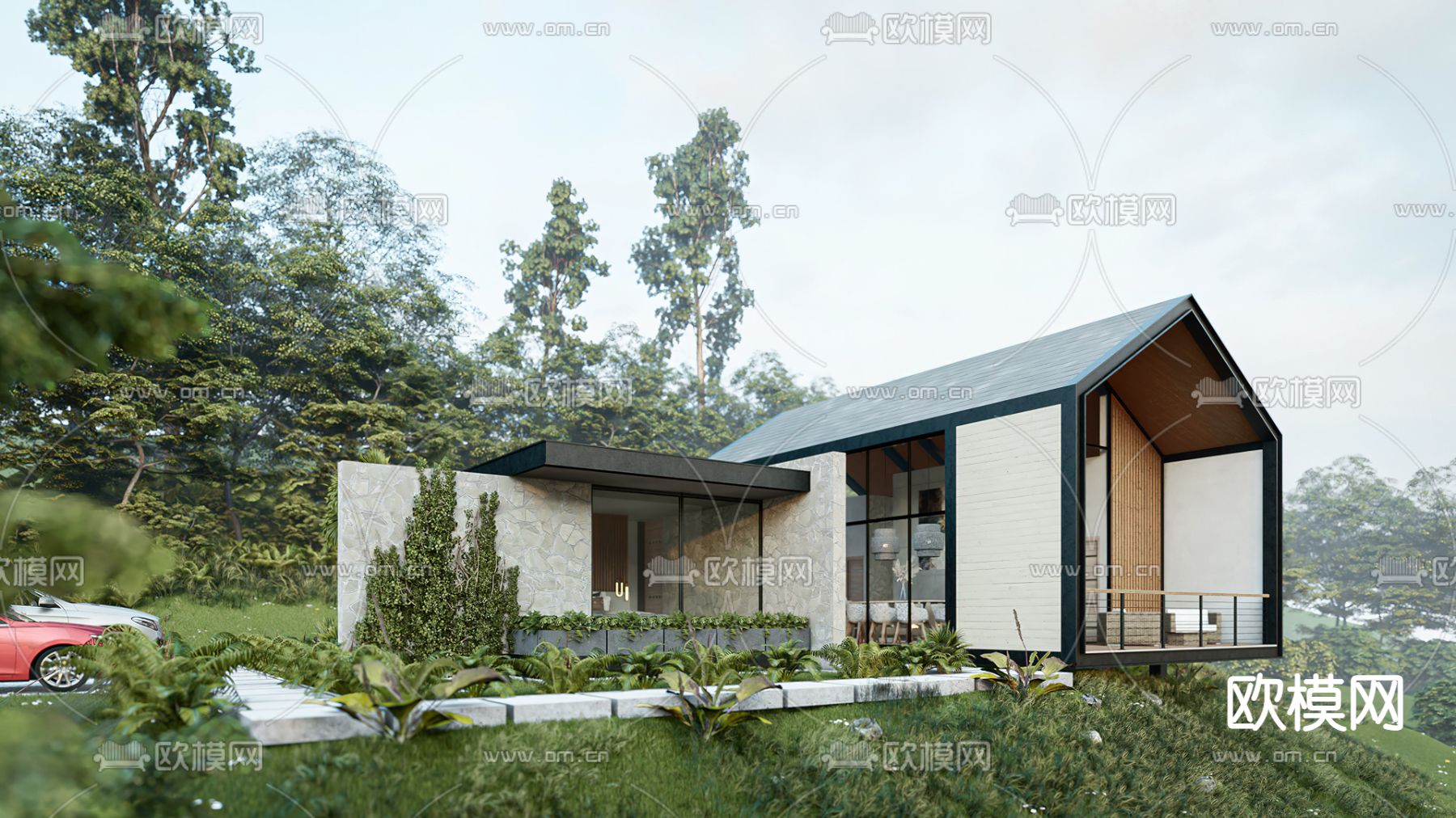 度假民宿 外观su模型下载（渲染图2）