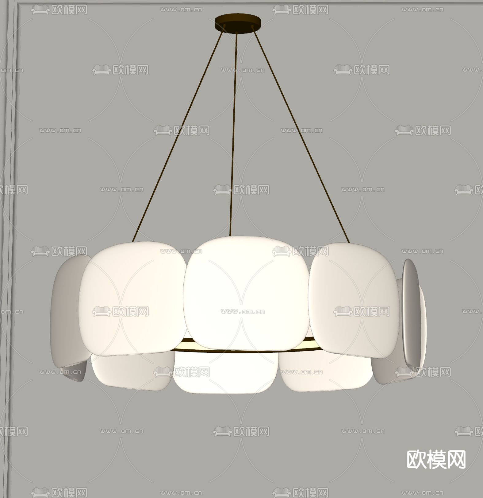 奶油白吊灯 餐厅灯su模型下载（渲染图2）