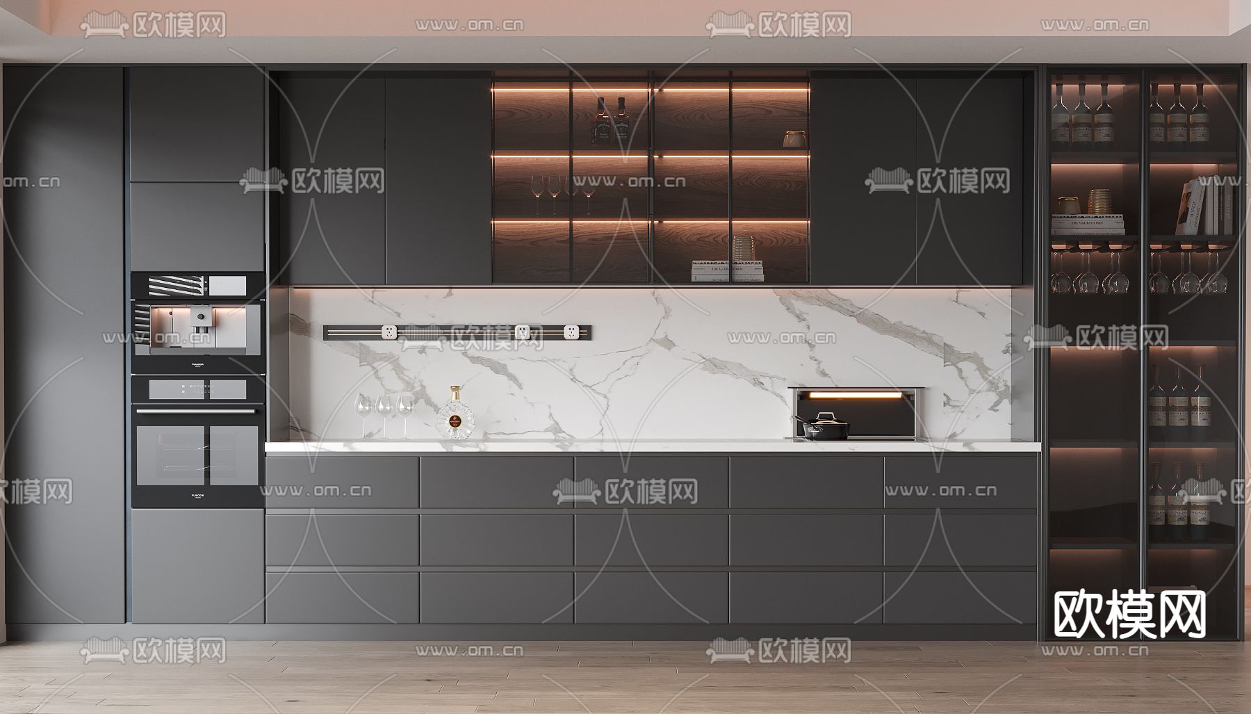 暗黑风酒柜su模型下载（渲染图1）