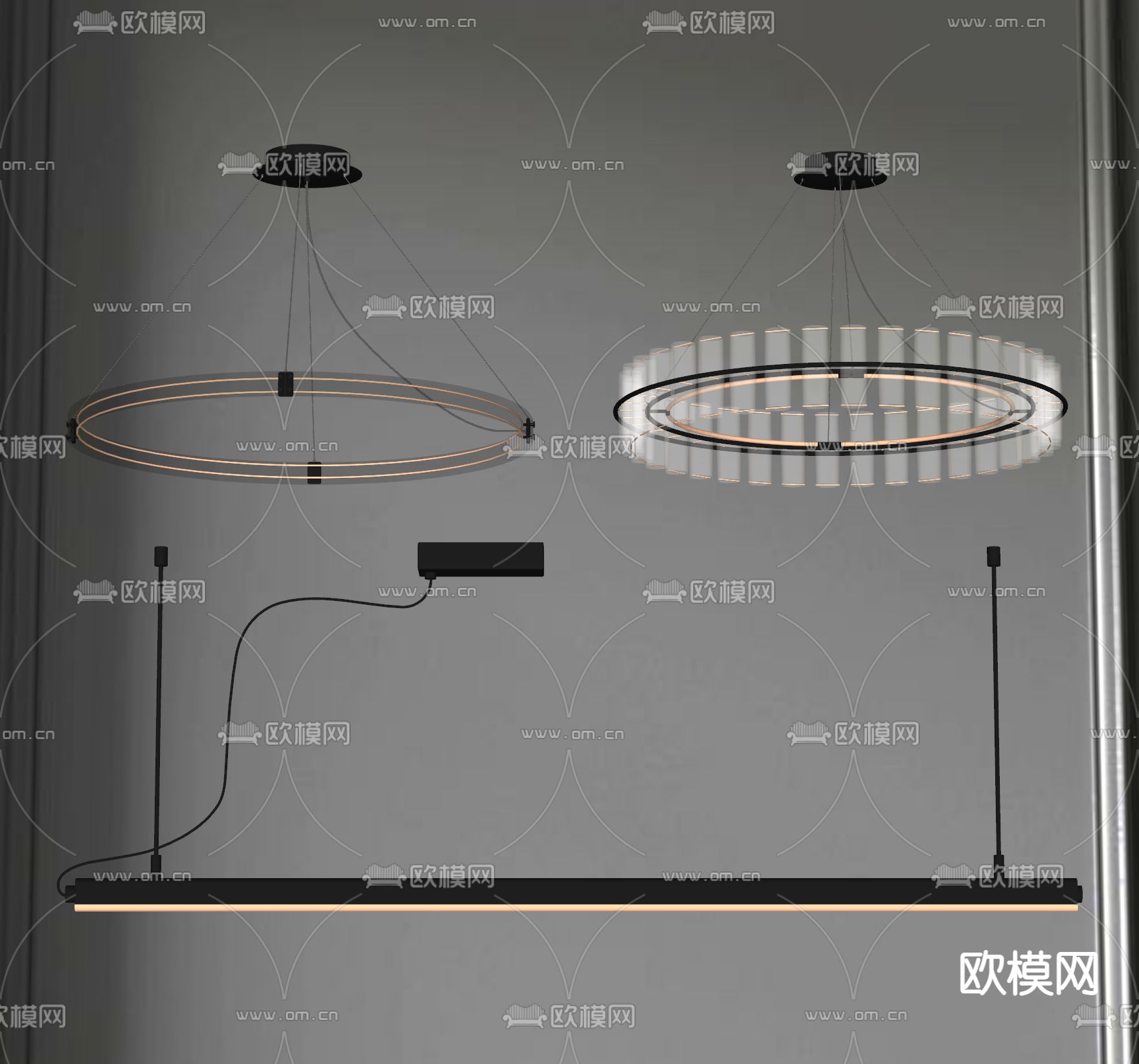 环形吊灯 长条灯 餐厅灯su模型下载（渲染图2）