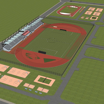  跑道 户外球场 看台su模型 