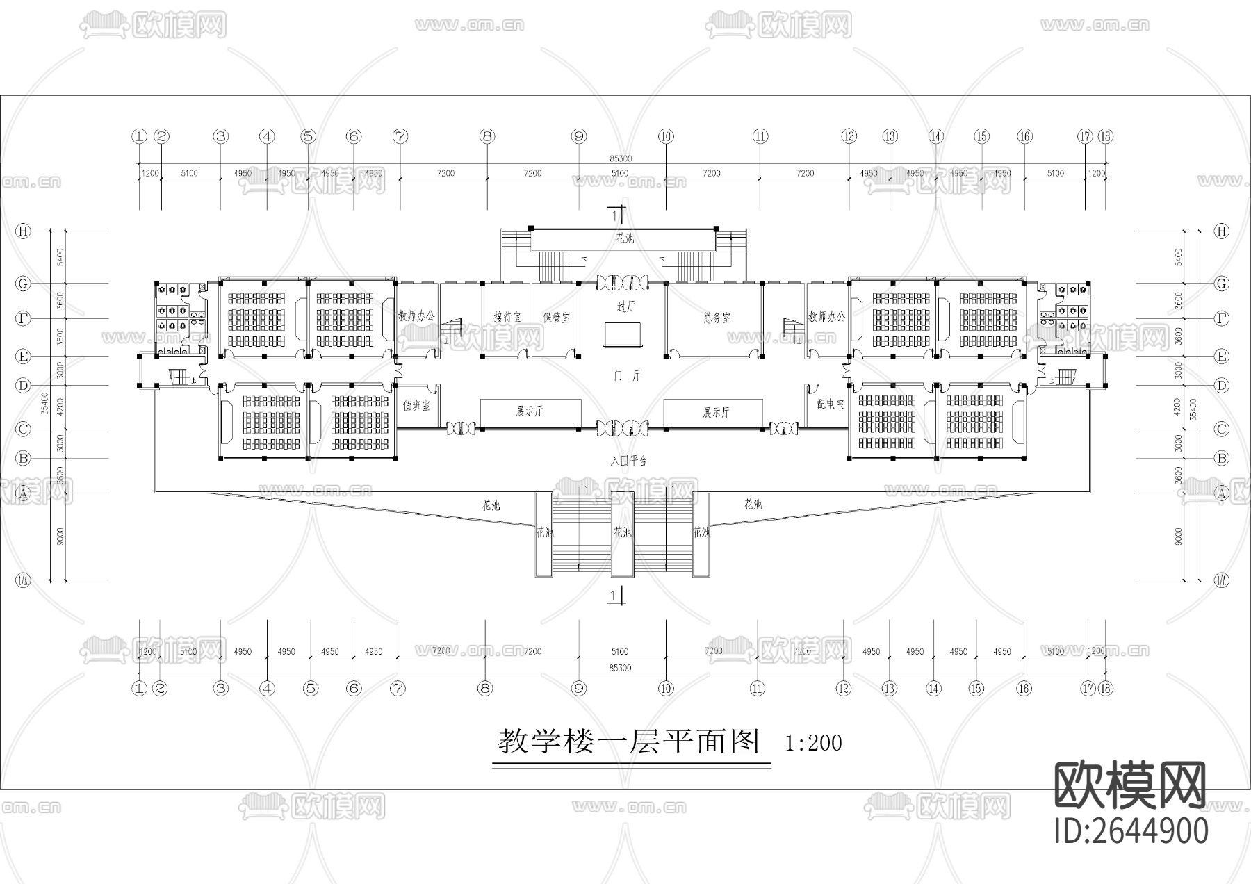 中学教学楼全套CAD施工图下载（渲染图9）