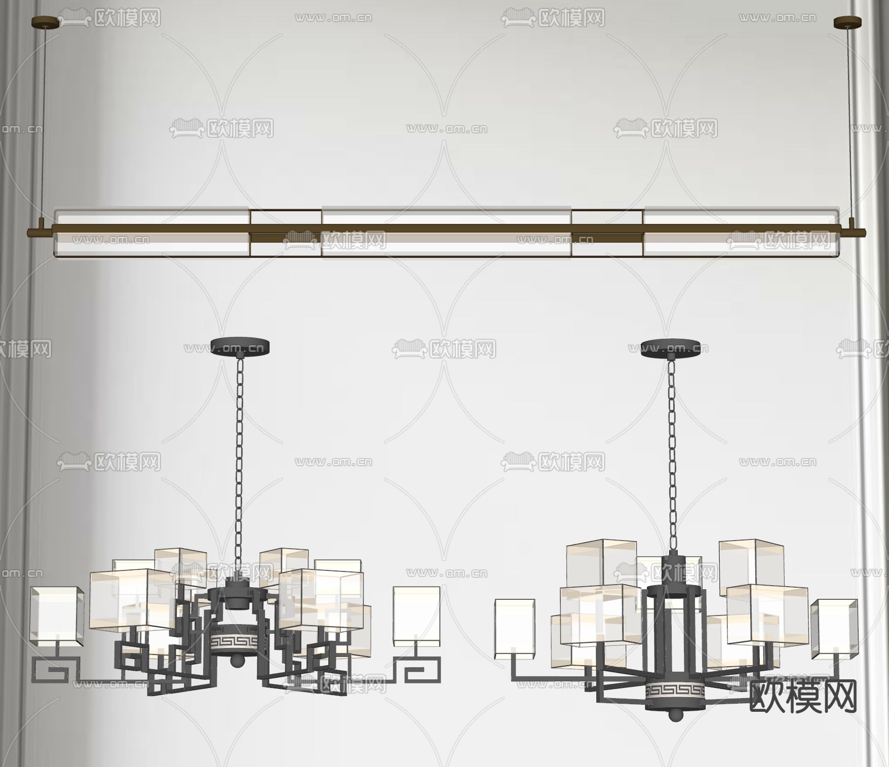 新中式吊灯 大厅灯su模型下载（渲染图2）