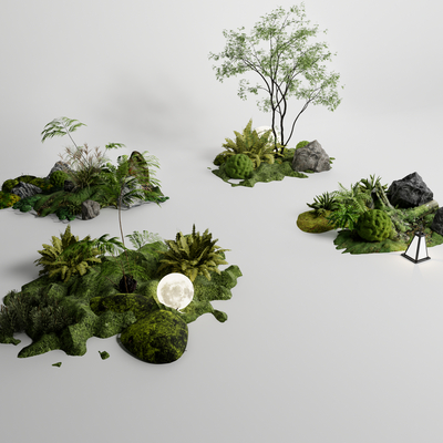  苔藓 蕨类 植物堆su模型 