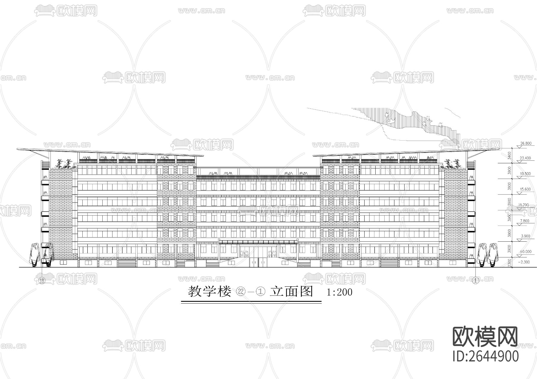 中学教学楼全套CAD施工图下载（渲染图6）