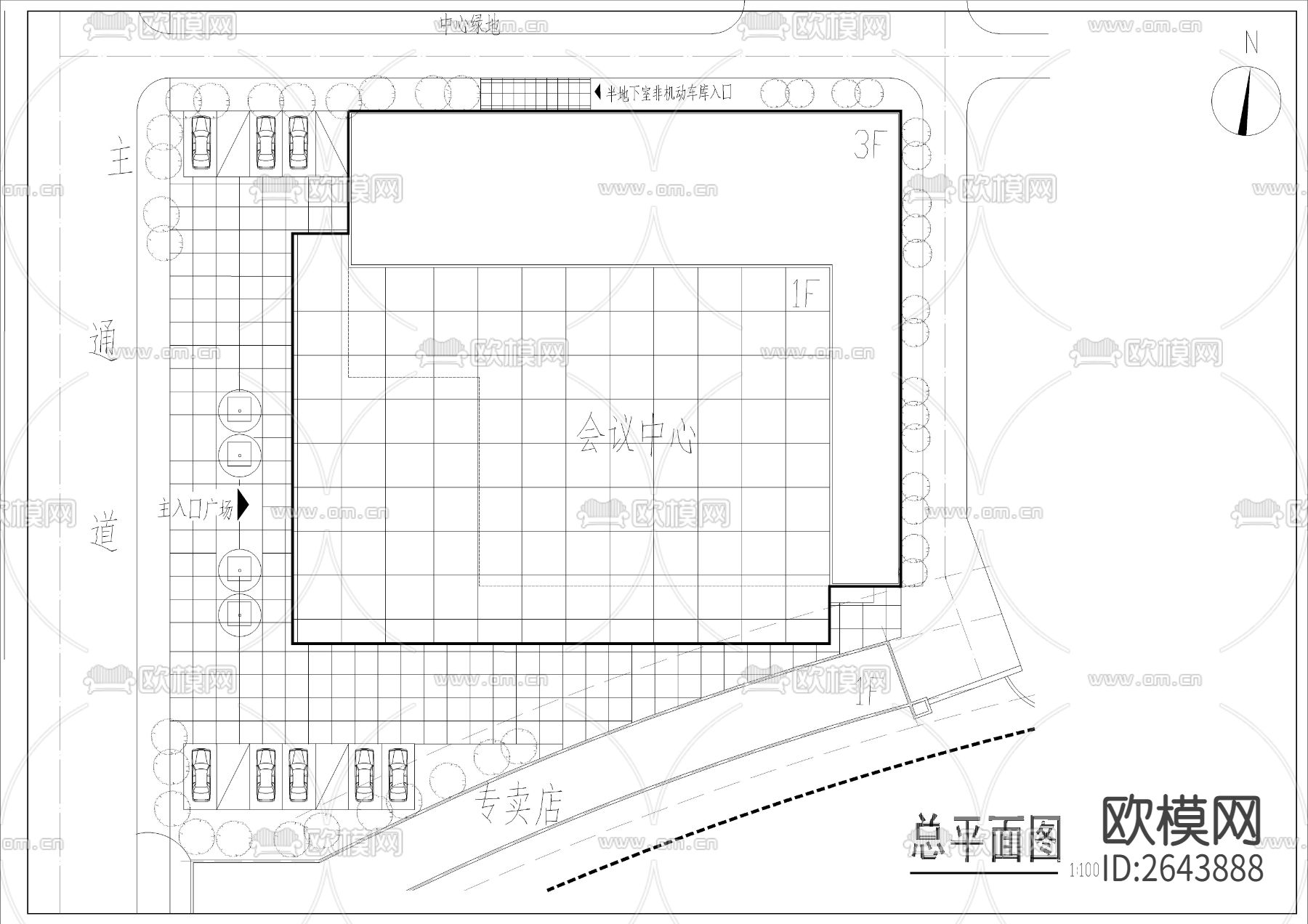 会议中心大楼CAD施工图下载（渲染图1）