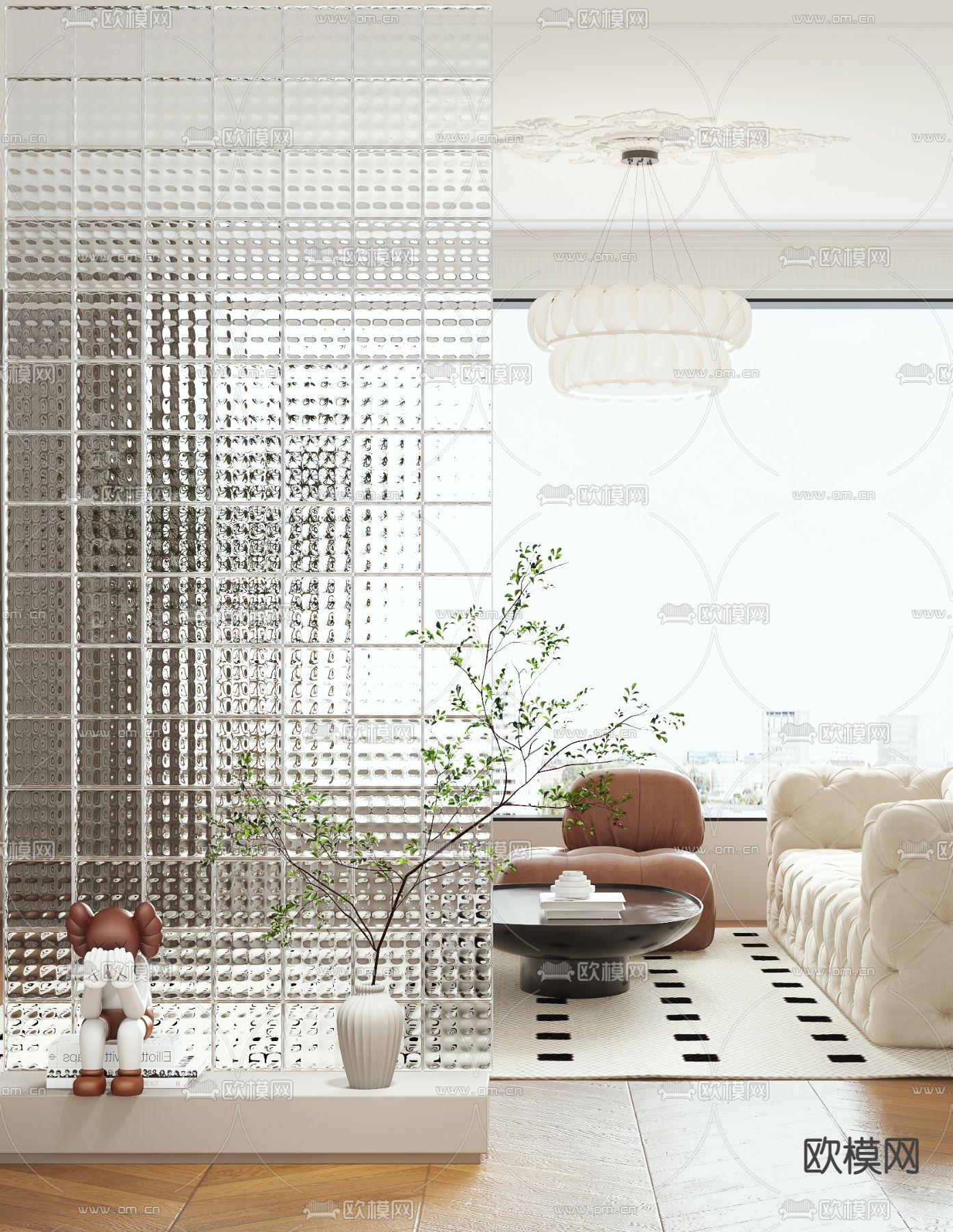 玻璃砖隔断 屏风3d模型下载（渲染图5）