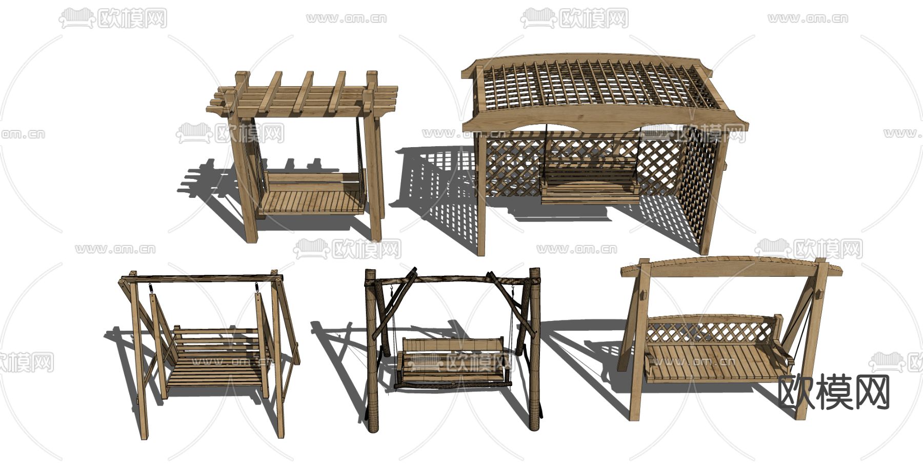 实木秋千椅 吊椅su模型下载（渲染图2）