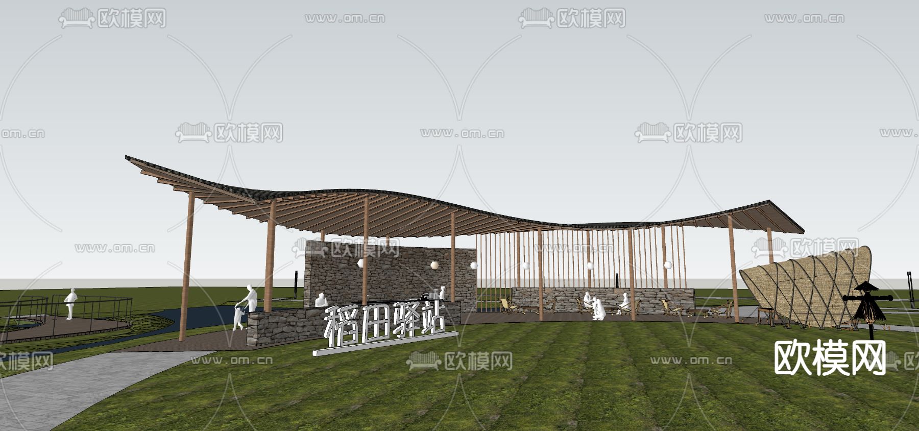 稻田驿站 景观su模型下载（渲染图3）
