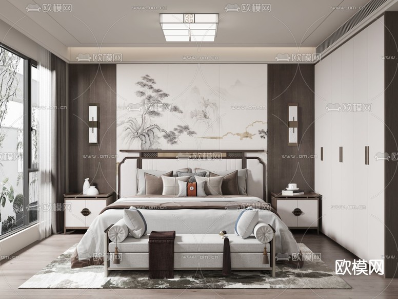 中式卧室 次卧3d模型下载