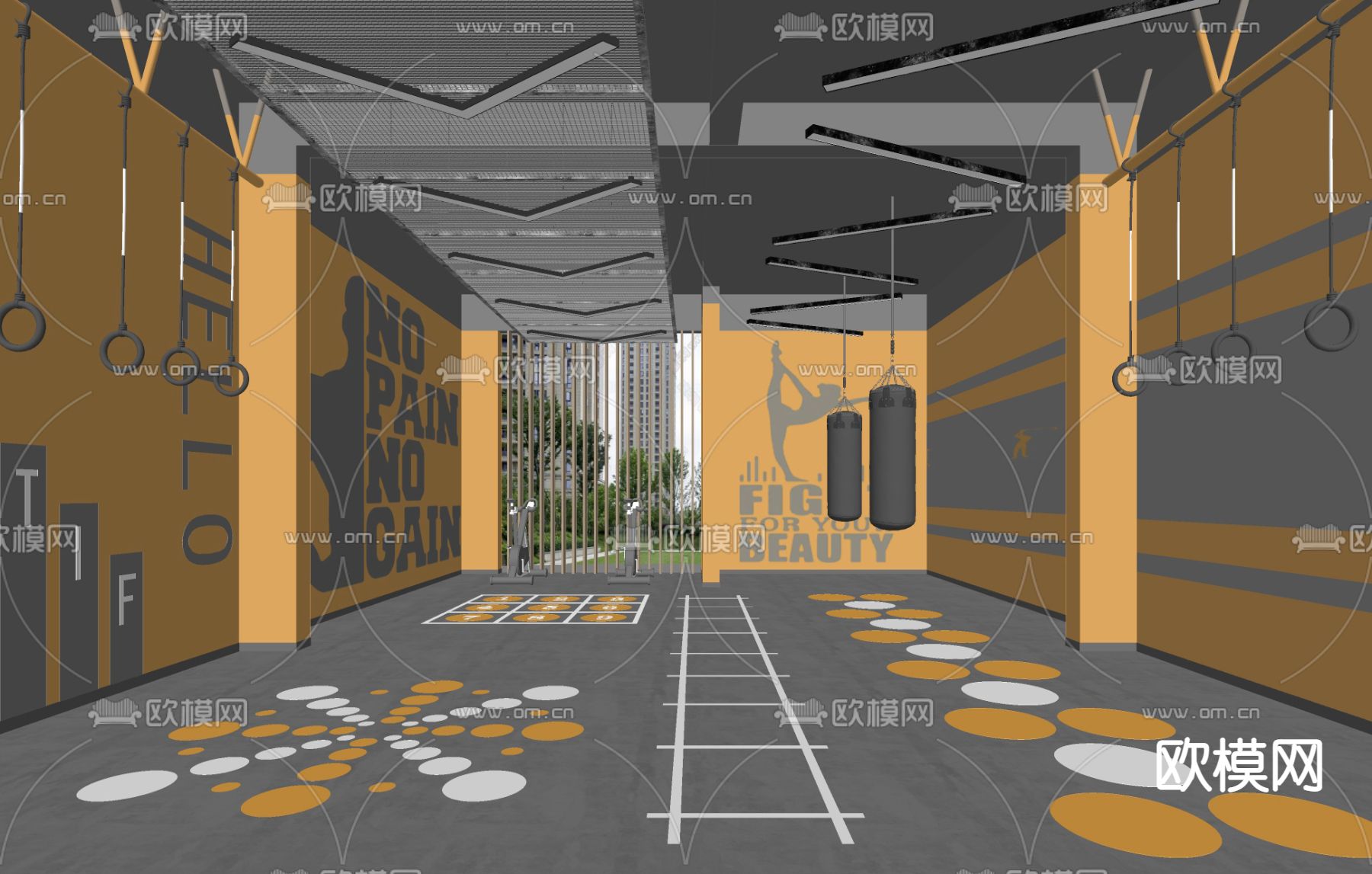 现代健身房su模型下载（渲染图2）