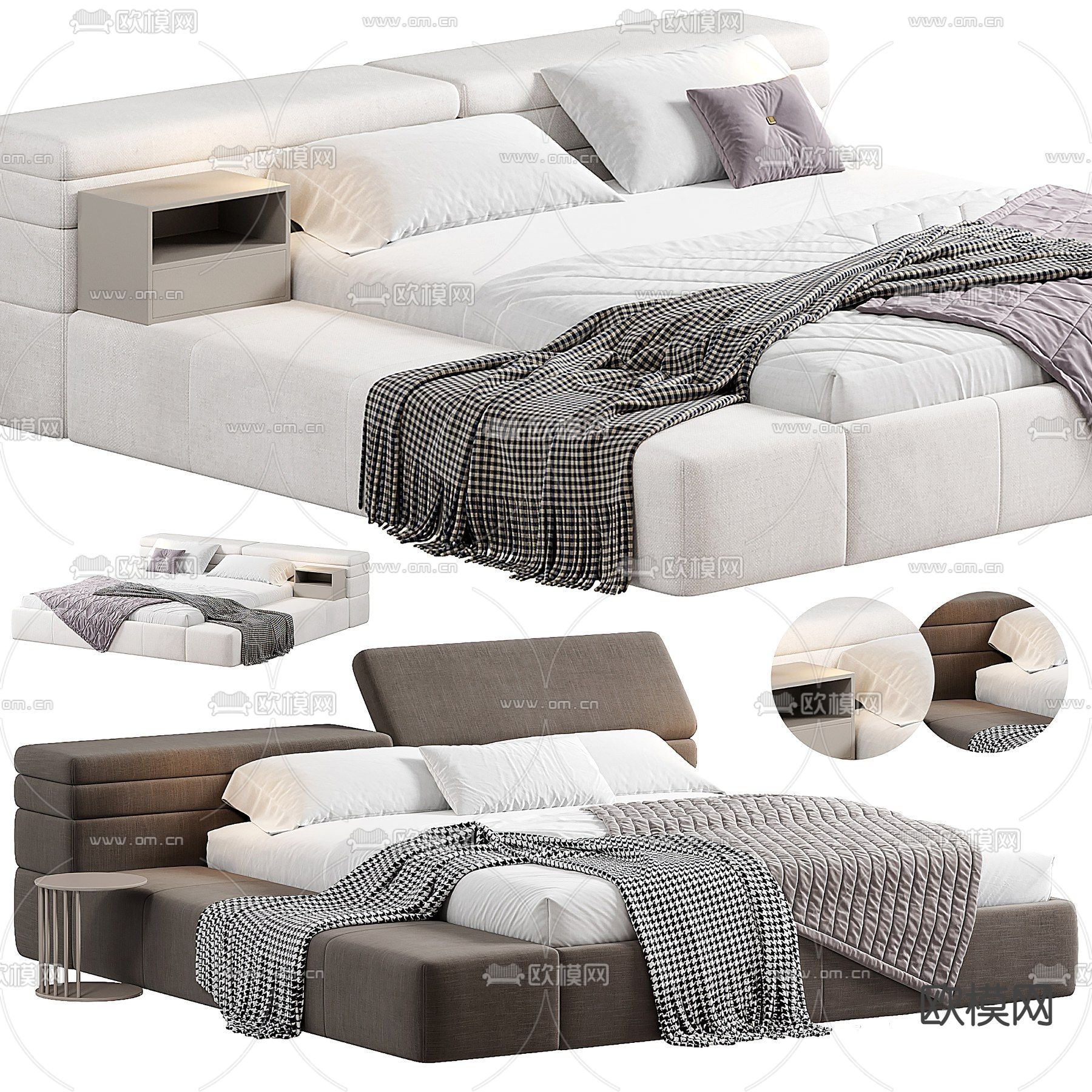 B&B 双人床3d模型下载（渲染图1）