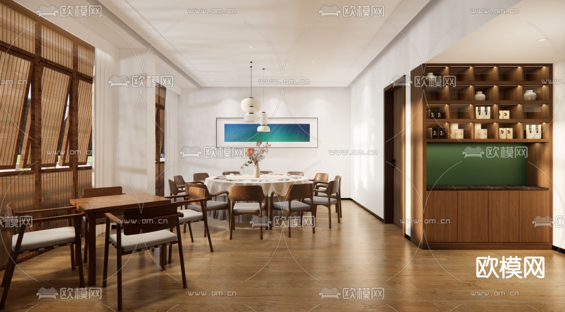 新中式餐饮包厢 包房su模型下载（渲染图1）