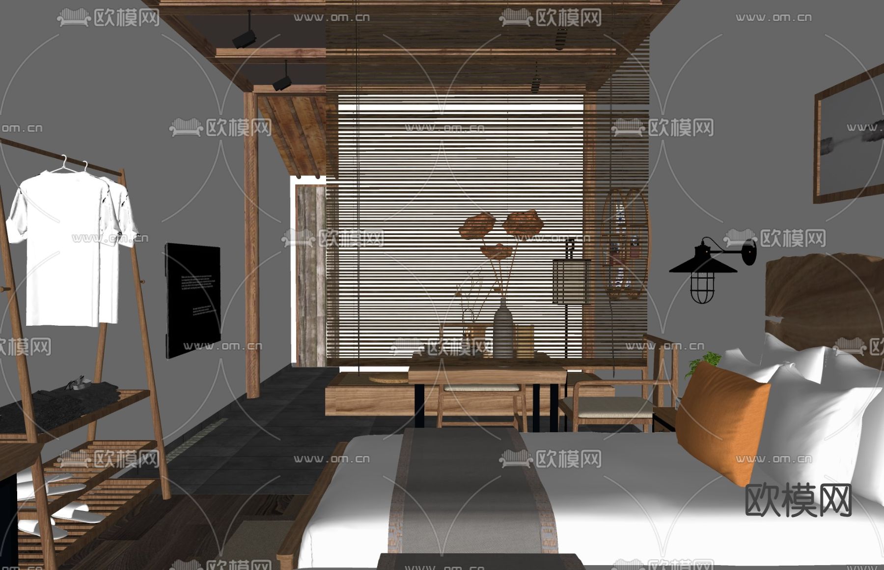 民宿客房 双床房su模型下载（渲染图2）