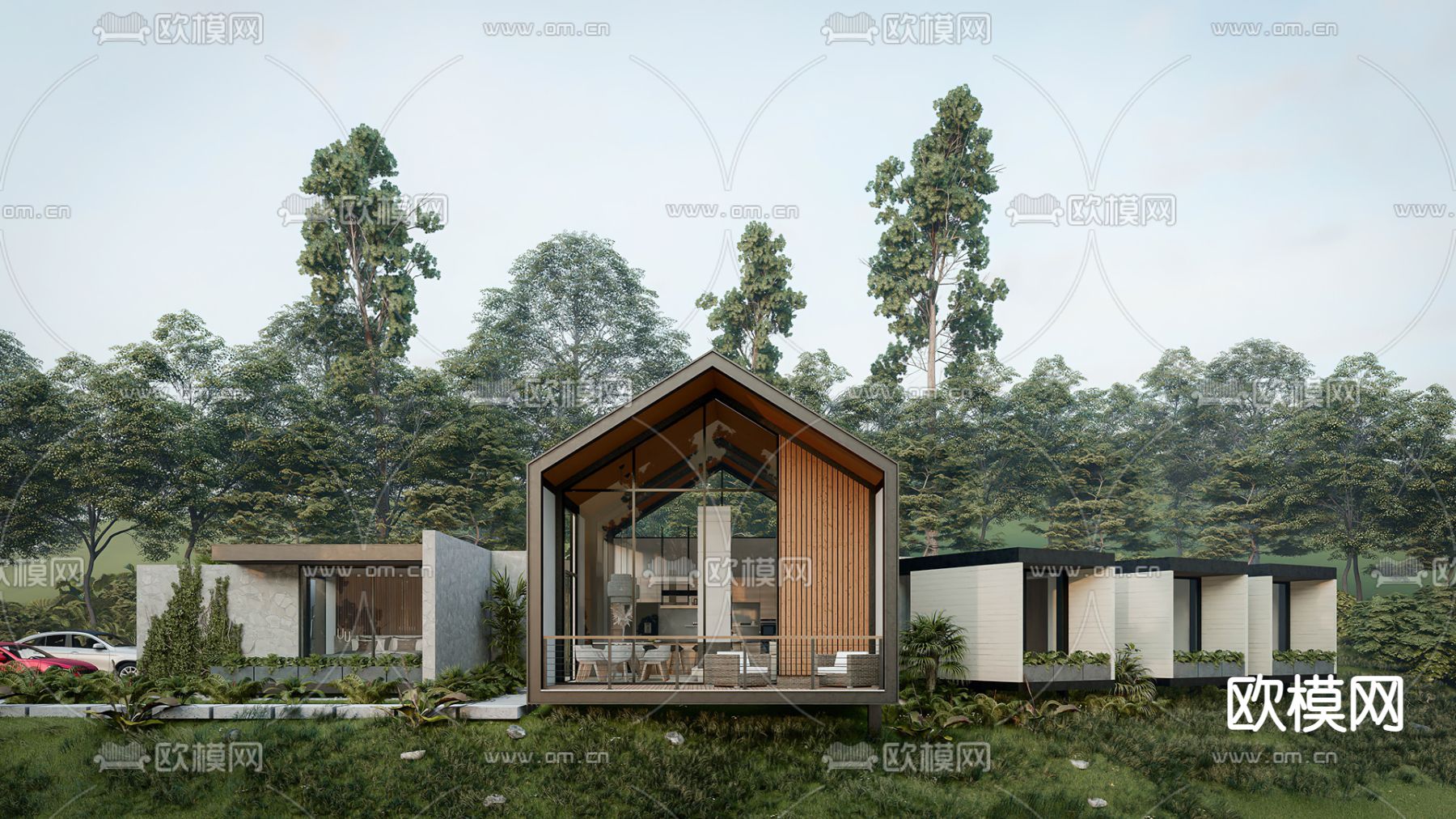 度假民宿 外观su模型下载（渲染图1）
