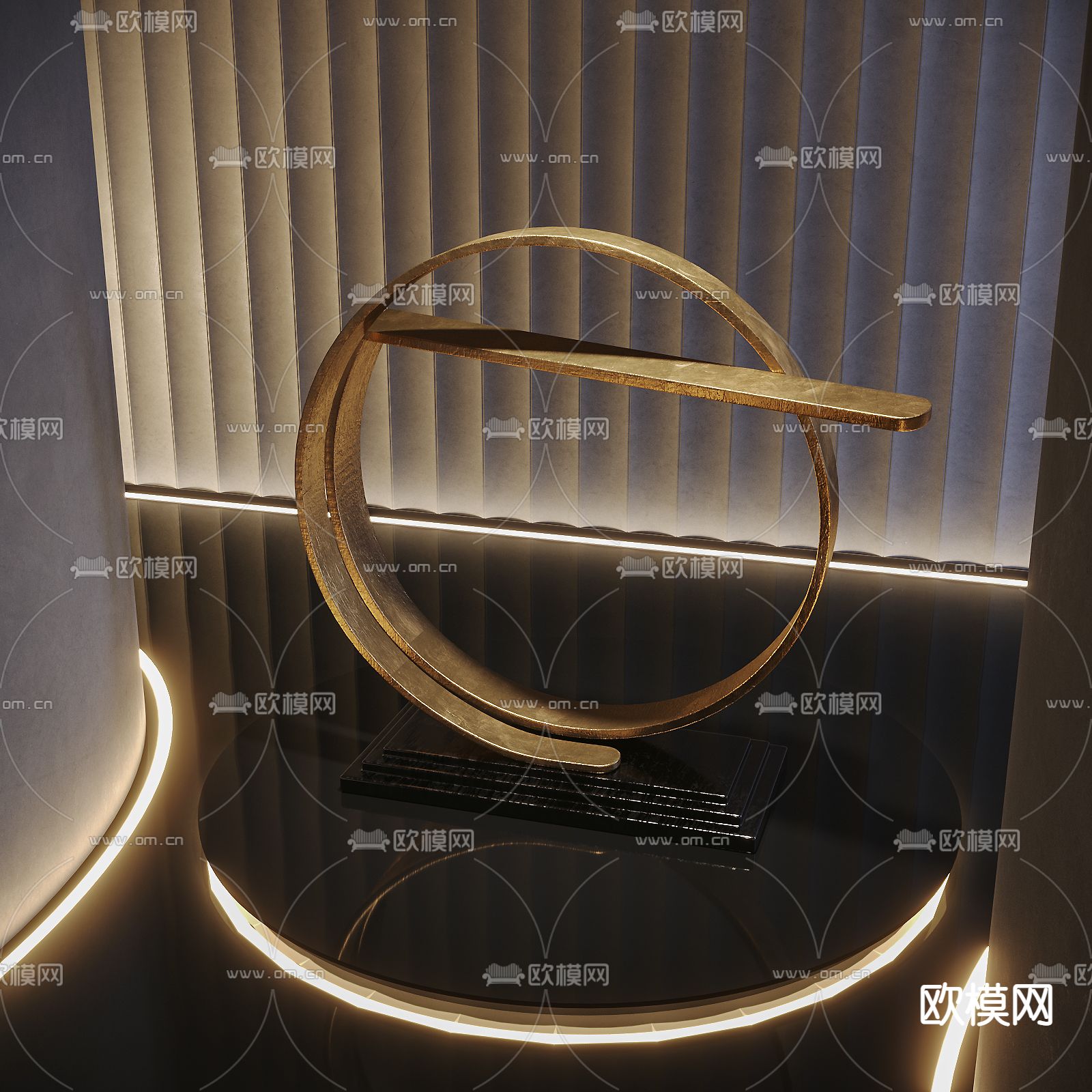 金属环雕塑 艺术装置su模型下载（渲染图1）