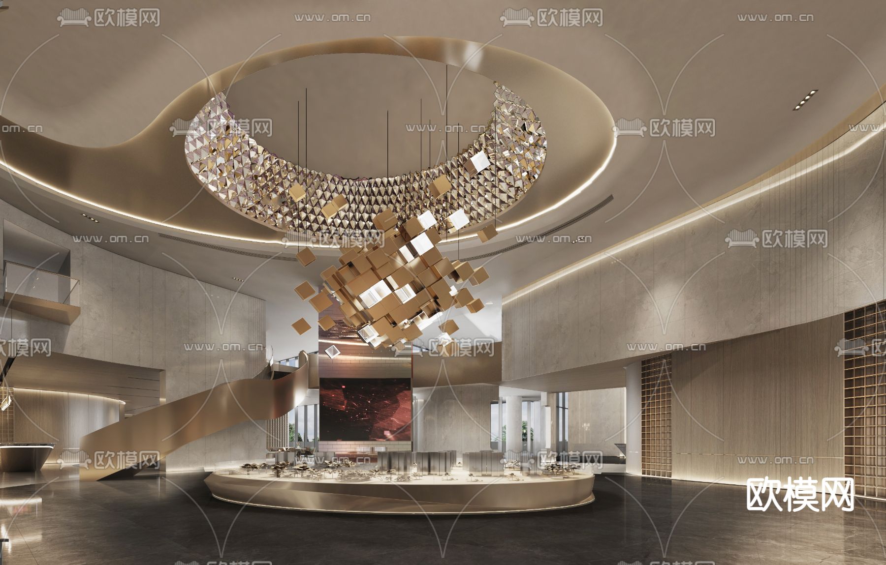 轻奢售楼处su模型下载（渲染图1）