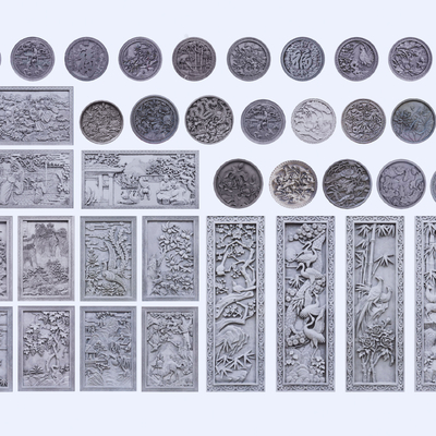 中式圆形浮雕 砖雕 石雕su模型