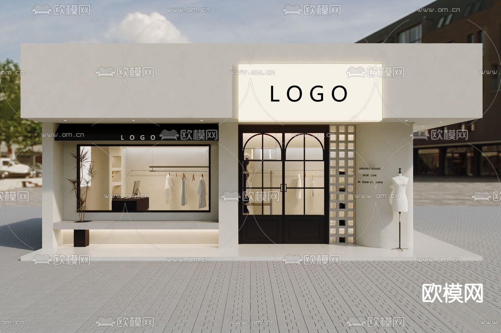 侘寂服装店 门头 门面su模型下载（渲染图1）