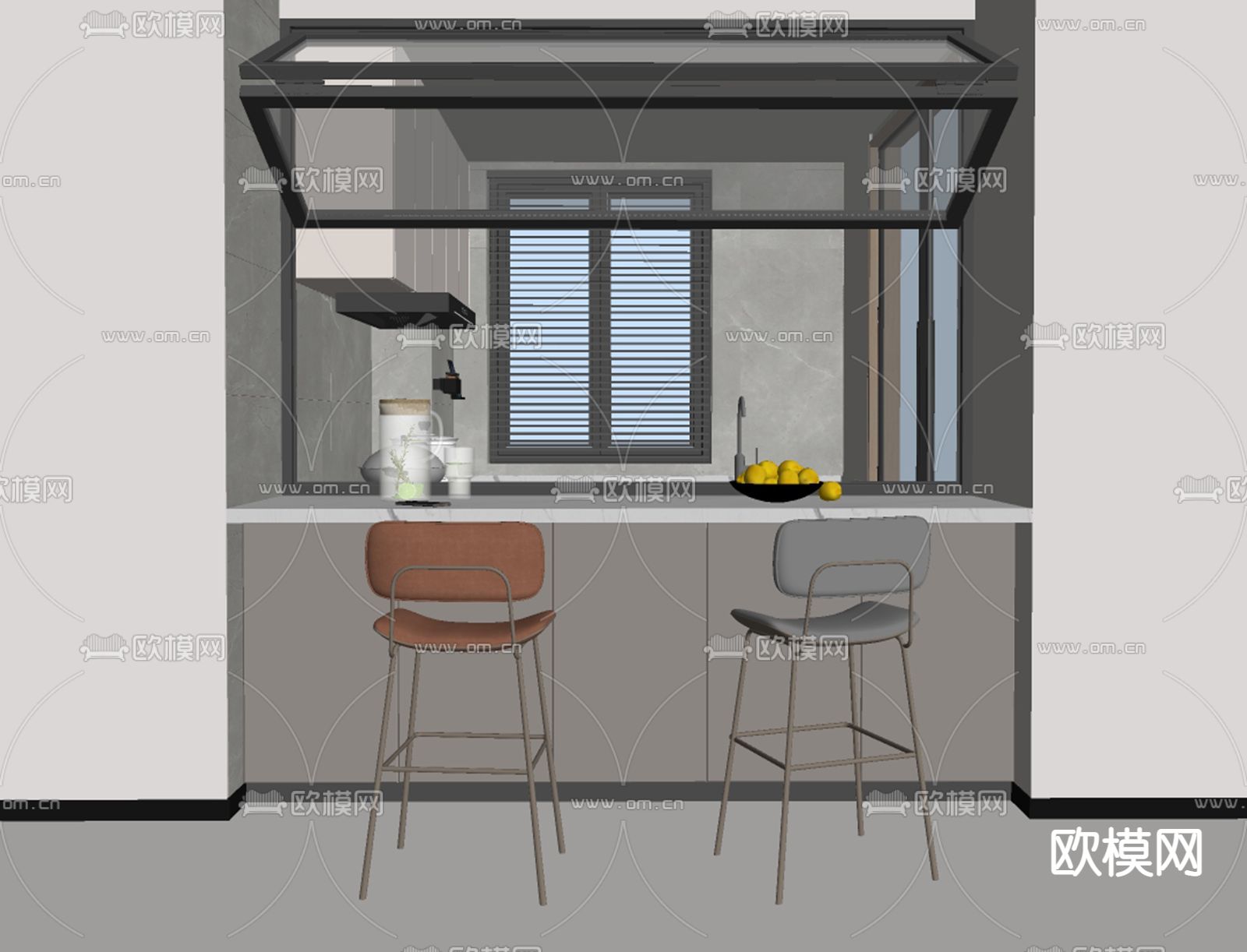 折叠窗 吧台餐桌椅su模型下载（渲染图2）