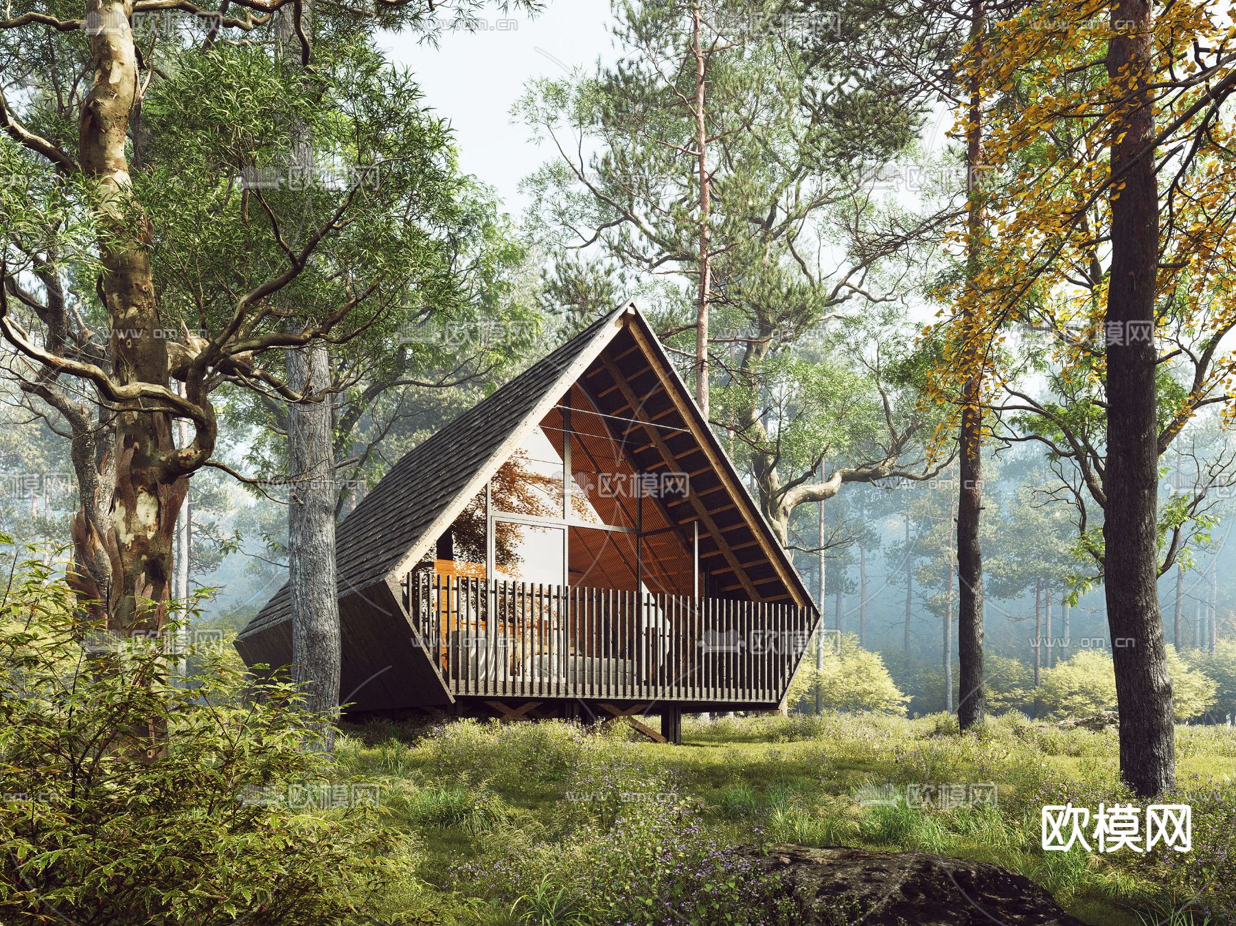 林中木屋 外观su模型下载（渲染图1）