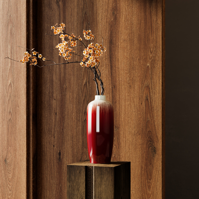 新中式花枝 陶罐 插花 花瓶su模型